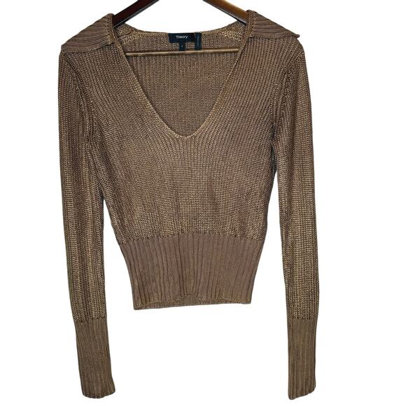 Theory Back Collar V Neck Sweater in Toffee size P / XS - Picture 2 of 5